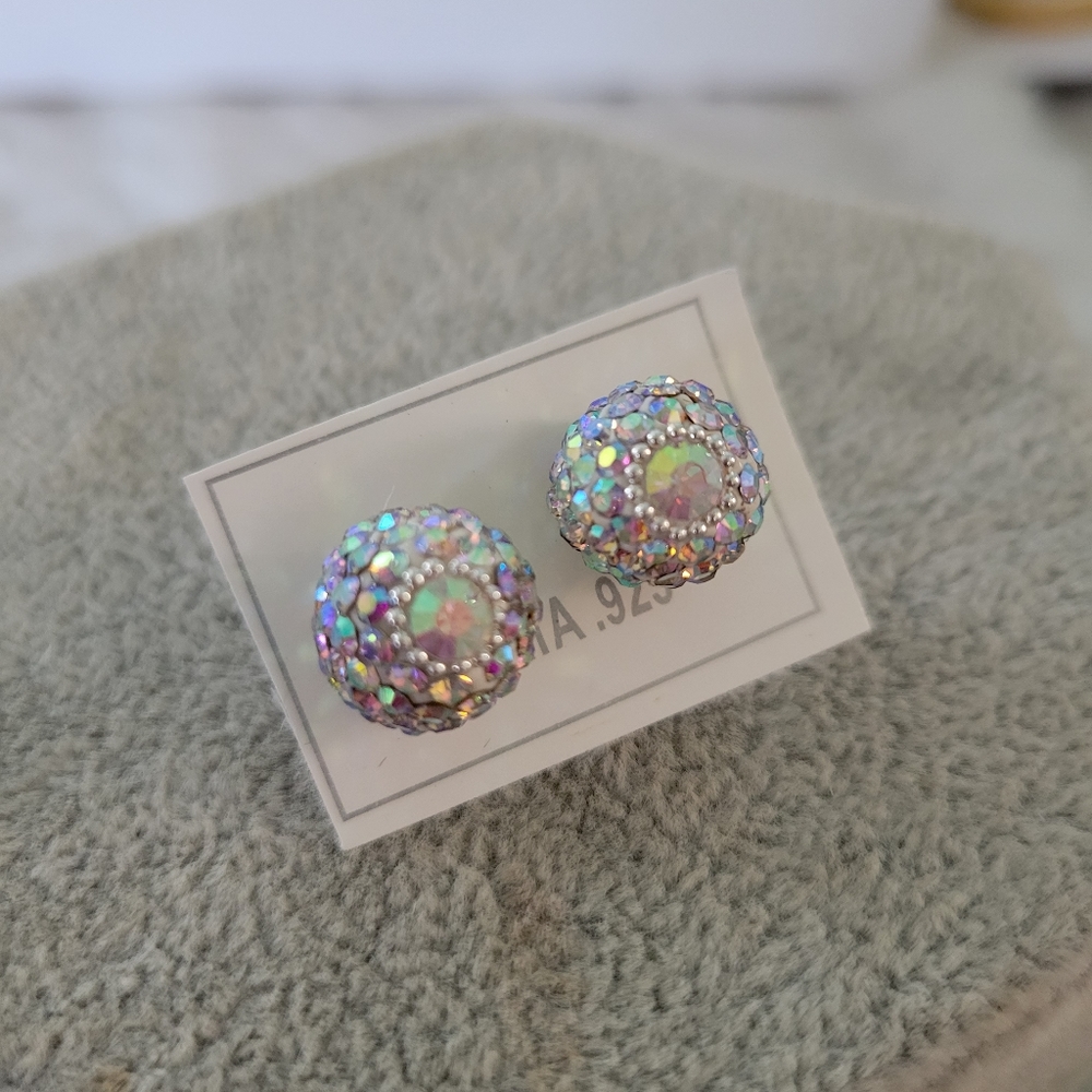 Sterling silver 925 rhinestones ball earrings